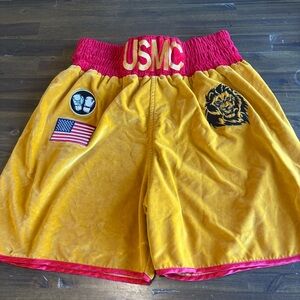 USMC Warrior Boxing Shorts Patches Velour Velvet Gold Red Yellow Vintage